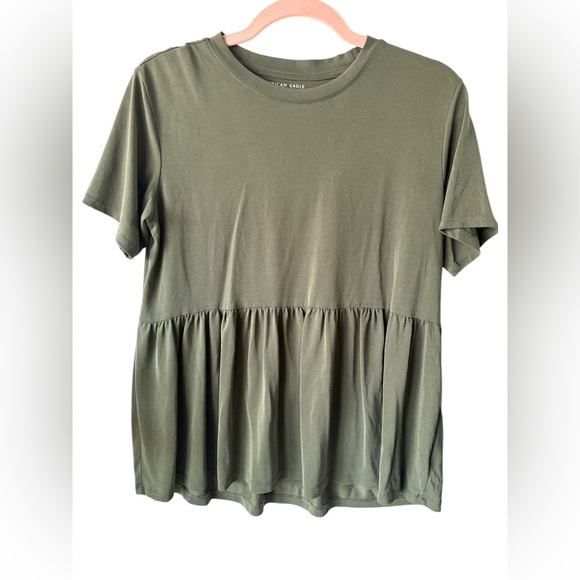 American Eagle Outfitters Tops - American Eagle Women's Small Olive Green Peplum Short Sleeve Top